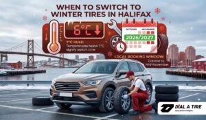 Read more about the article When to Switch to Winter Tires in Halifax (2026/2027) – The 7°C Rule + Local Booking Window